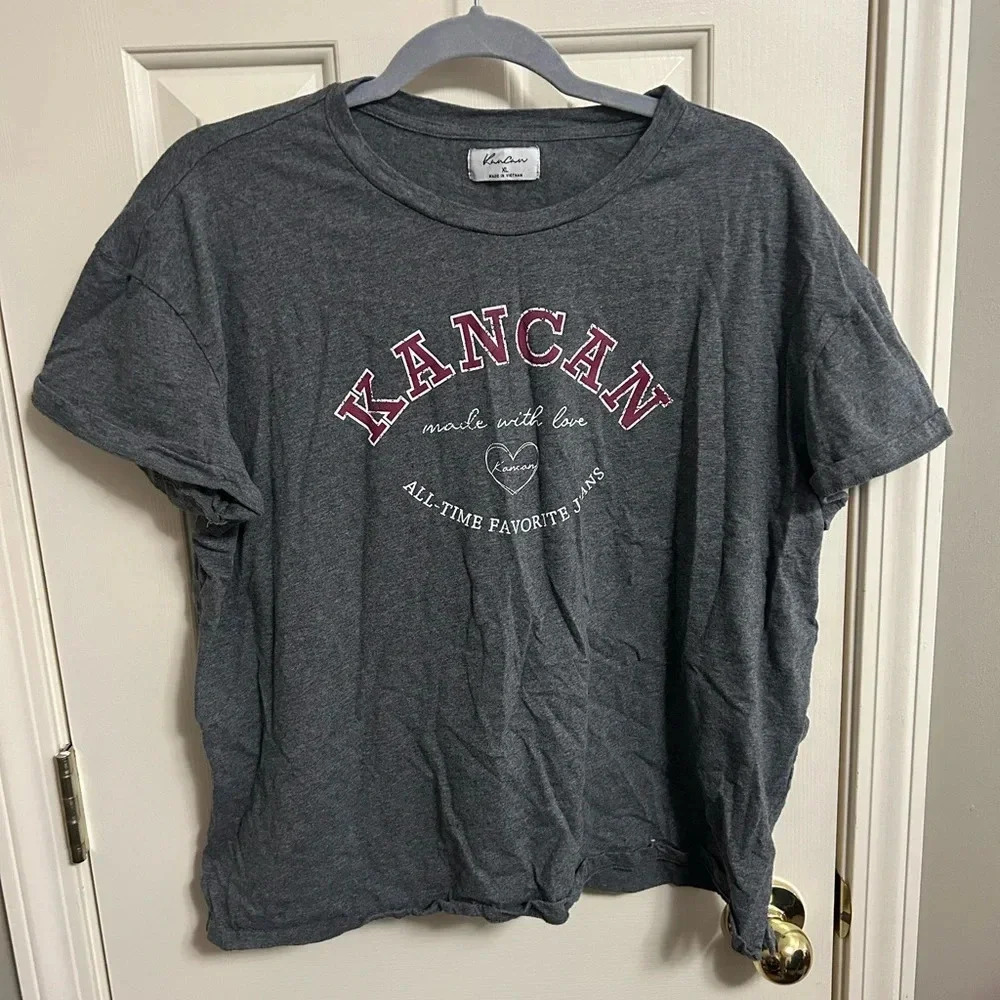 KanCan Jeans Tshirt Women’s T Logo Crop Short Sleeve Size XL
